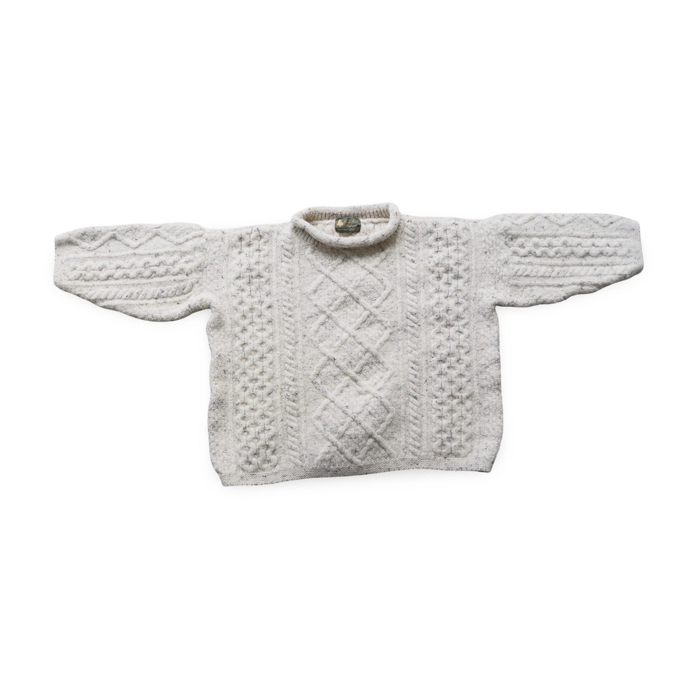 Oak Tree Original Cream Speckled‎ Cable Knit Roll Neck Wool Sweater Womens Small